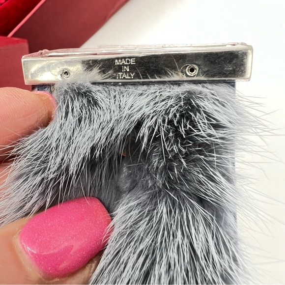 Salvatore Ferragamo Alto Fur & Leather Dyed Blue Bracelet Reversible New in Box - Picture 10 of 17